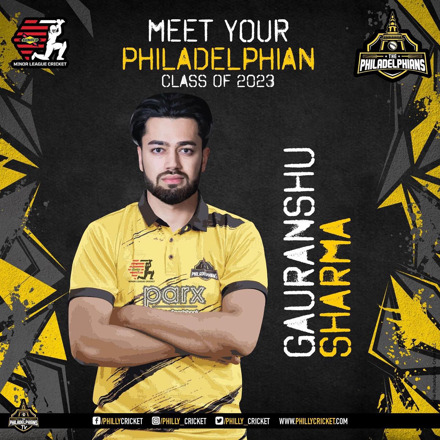 The top-order batsman Gauranshu Sharma  ready to showcase his dynamic batting to the best fans, our Philadelphians Cricket fans MiCL Season 2023